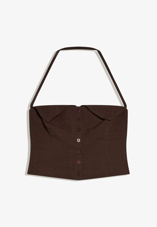Bershka TOP - Waistcoat - dark brown