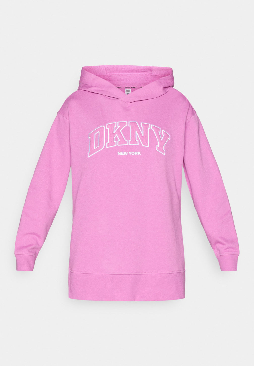 DKNY VARSITY PUFF APPLIQUE LOGO  HIGH LOW OPEN SIDE HOODIE