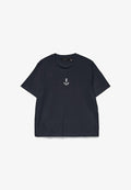 Vero Moda VMSARA METTE SS TOP BOX JRS NOOS - Print T-shirt - navy blazer