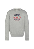 Grauer Kapuzenpulli mit Rundhalsausschnitt, gerippten Bündchen und Saum. Mit einem Frontlogo in rotem und marineblauem Text sowie einem Emblem.