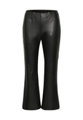 Schwarze Lederhose mit weitem Schnitt und glatter Textur, mit vorderen Nähten, einem mittelhohen Bund und weitem Beinabschluss.