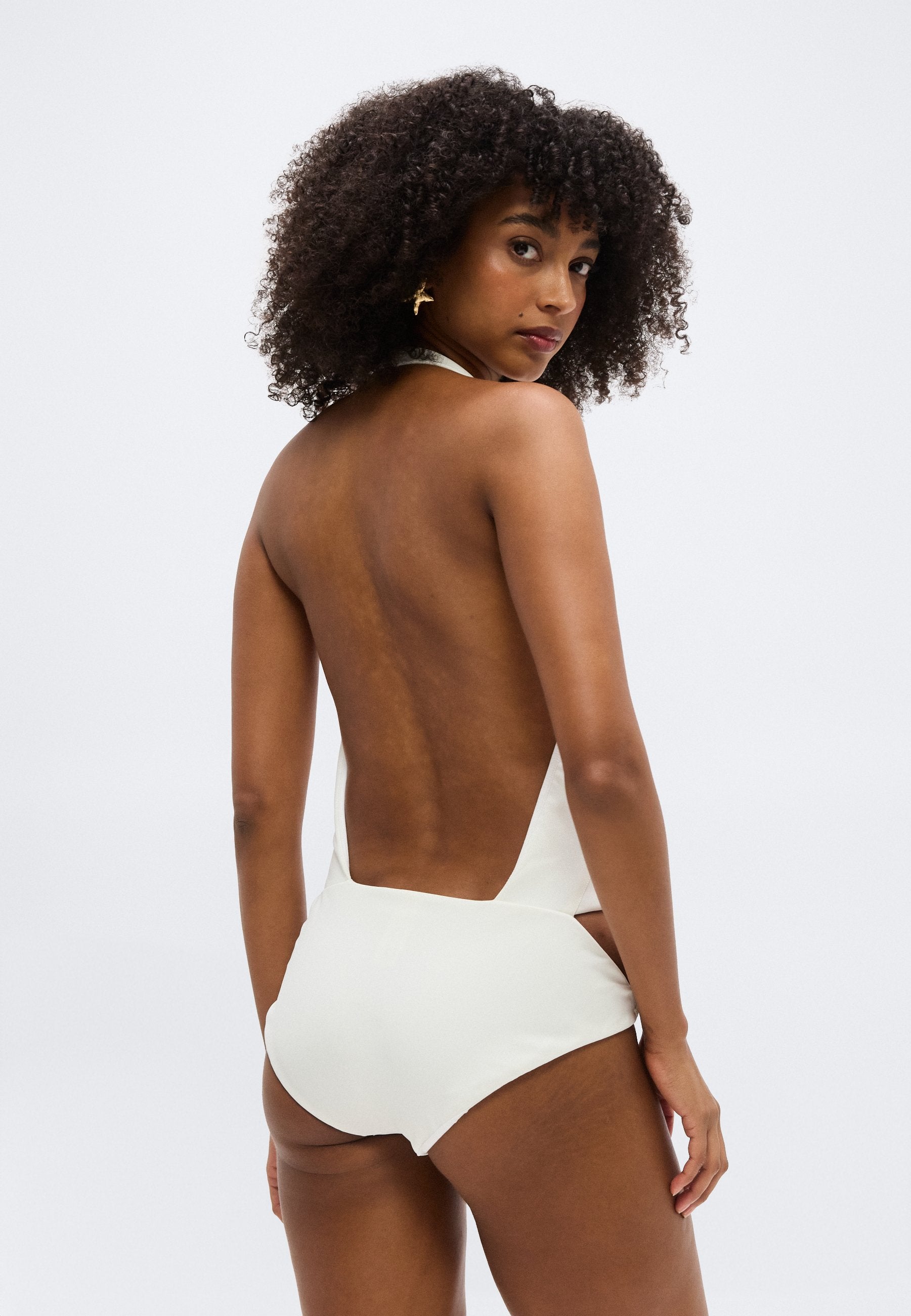 ADRIANA DEGREAS COQUILLE DE MER PLUNGE NECK SWIMSUIT