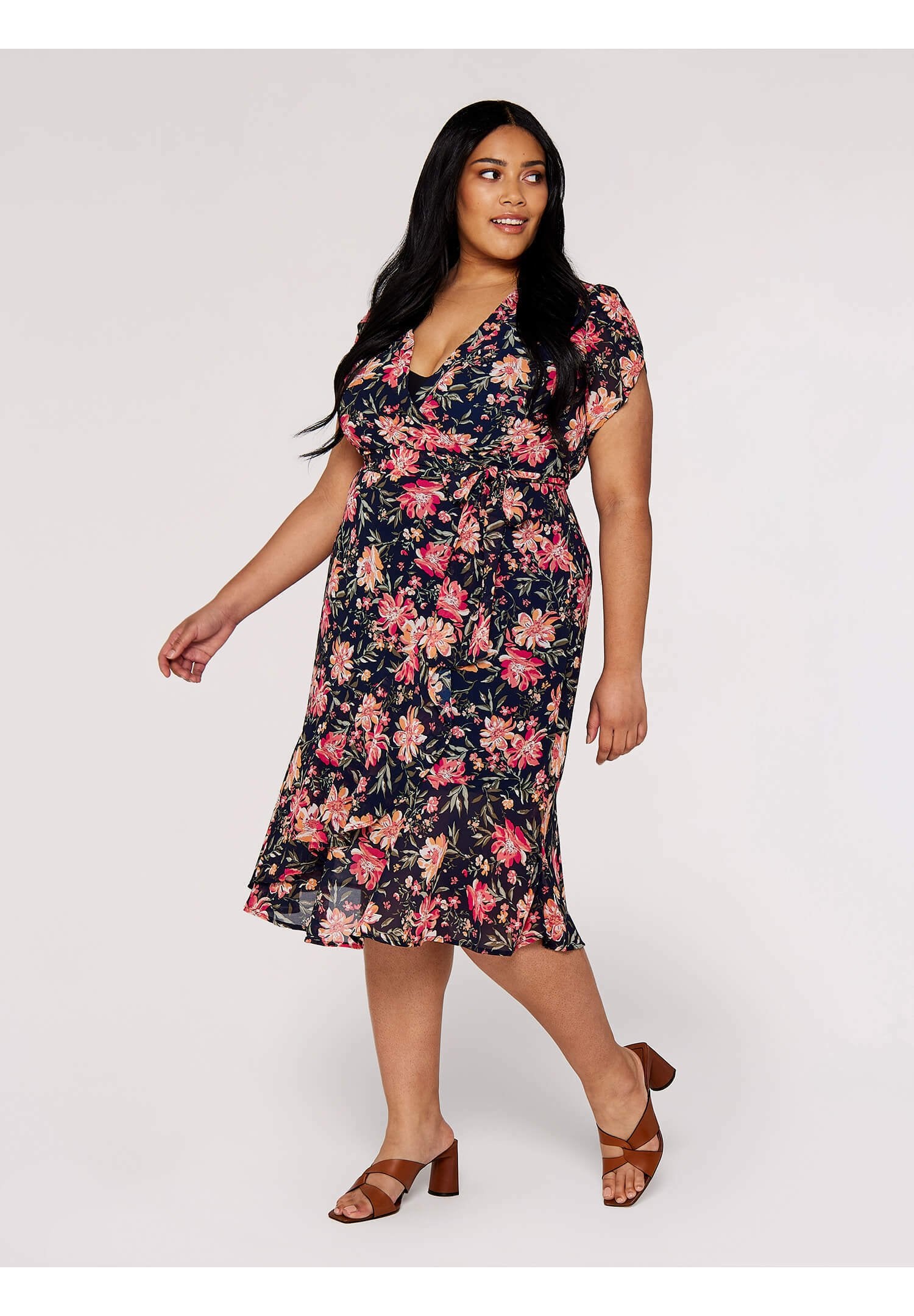 Apricot CURVE FLORAL WRAP MIDI