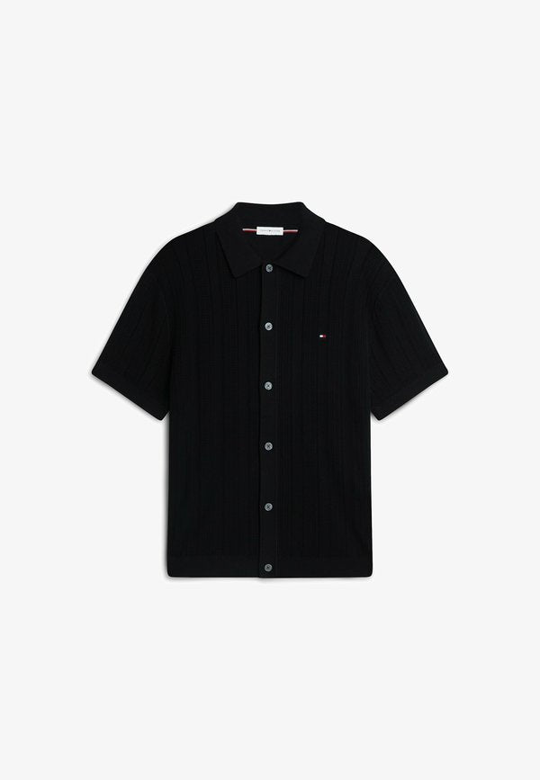 Tommy Hilfiger POINTELLE STRUCTURE SS SHIRT - SUMMER RESORT - Shirt - black heather