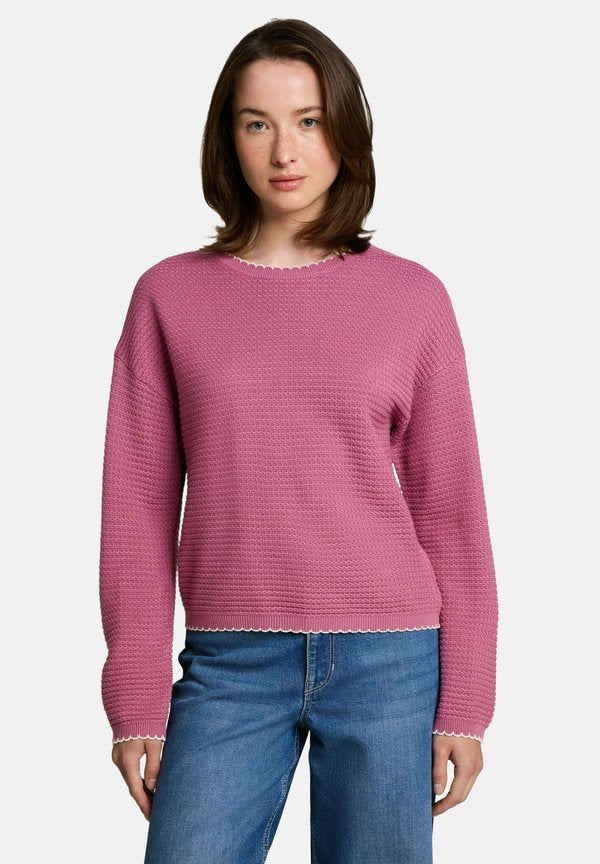 TOM TAILOR KNIT PULLOVER WITH WAVY EDGES - Jumper - dusty berry