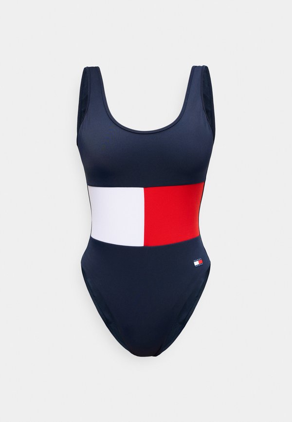 Tommy Hilfiger COLOUR-BLOCKED SCOOP BACK SWIMSUIT - Swimsuit - dark blue