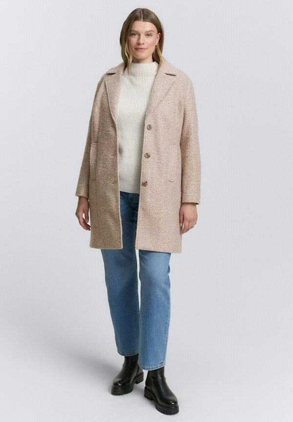 TOM TAILOR PLUS SIZE - BOUCLÉ MIT REVERSKRAGEN - Classic coat - boucle beige melange