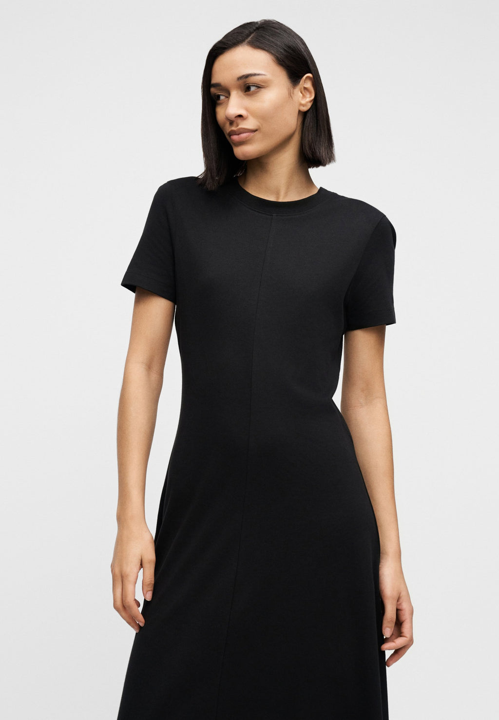 INTERLOCK KNIT MIDI FIT AND FLARE DRESS Media 5