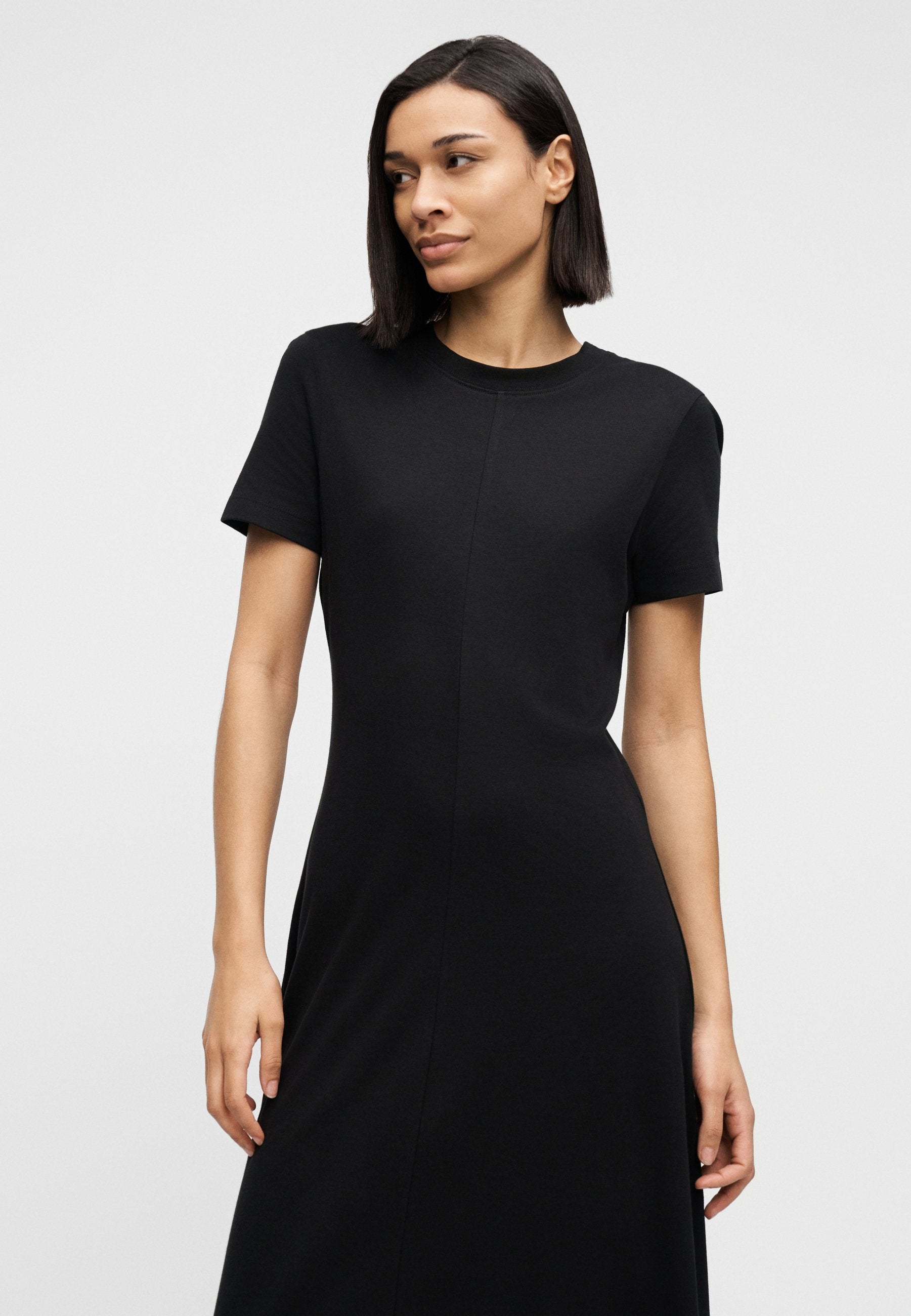 INTERLOCK KNIT MIDI FIT AND FLARE DRESS Media 5