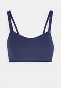 Navyblaue Bralette aus glattem Stoff, ausgestattet mit dünnen verstellbaren Trägern und einem nahtlosen Design mit rundem Ausschnitt.