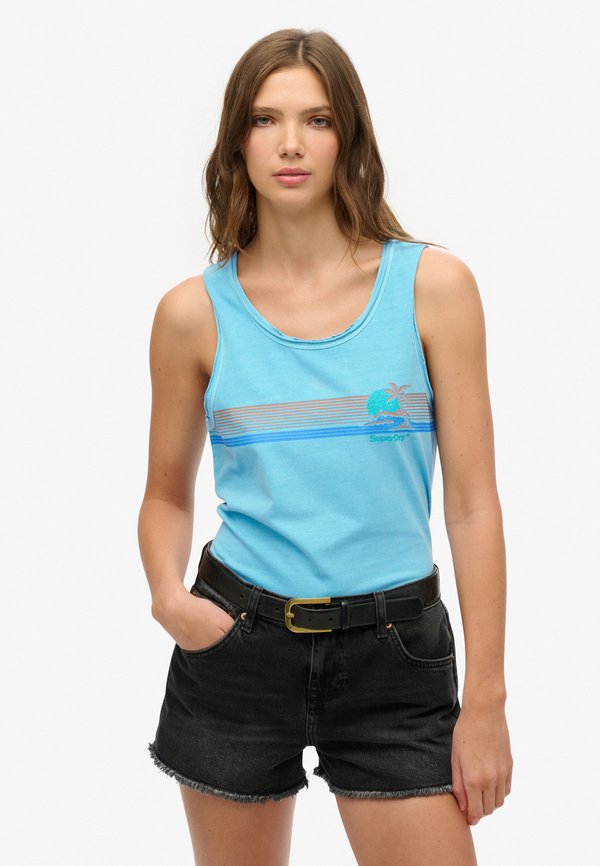 Superdry & Co STRIPE SCOOP NECK TANK  - Top - neon sky blue