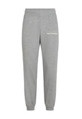 Graue Sweatpants aus weichem Baumwollstoff, mit einem elastischen Bund und gerippten Knöcheln. Der Text "Surf Society" ist auf dem linken Oberschenkel aufgedruckt.