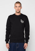 Junger Mann mit kurzen Haaren, der einen schwarzen Pullover mit "LD"-Logo auf der Brust und eine blaue Jeans trägt, steht vor einem schlichten hellen Hintergrund.