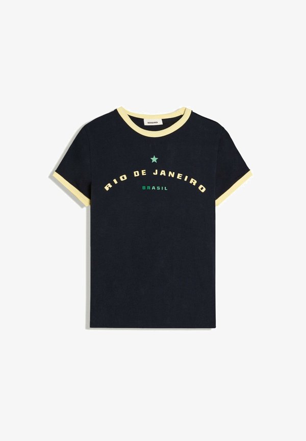 Bershka SLIM FIT WITH CONTRAST PRINT - T-SHIRT - Print T-shirt - royal blue