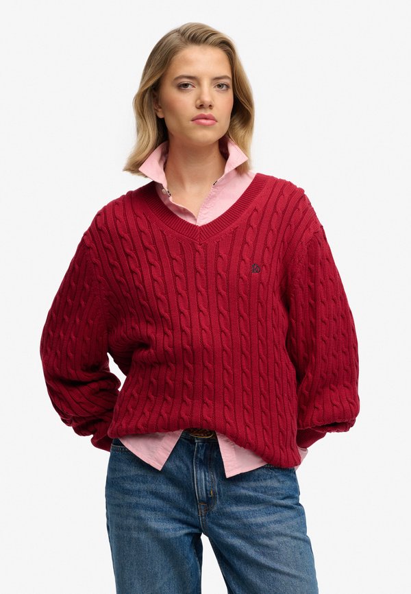 Superdry & Co OVERSIZED V NECK - Jumper - bordeaux red