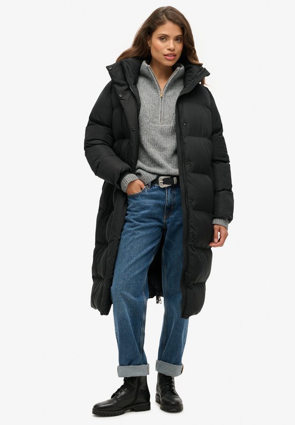 Superdry & Co LONGLINE HOODED PUFFER - Winter coat - black