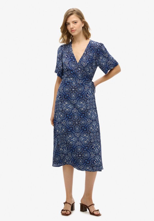 Superdry & Co PRINTED WRAP MIDI  - Day dress - paisley bandana navy