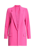 Fuchsia-pinker Blazer mit aufschlagrevers, einem einzigen Knopfverschluss und zwei vorderen Taschen, aus einem glatten Stoff mit taillierter Passform.