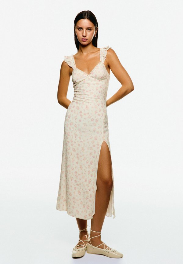 Bershka TEXTURED PRINTED - MIDI  - Day dress - beige