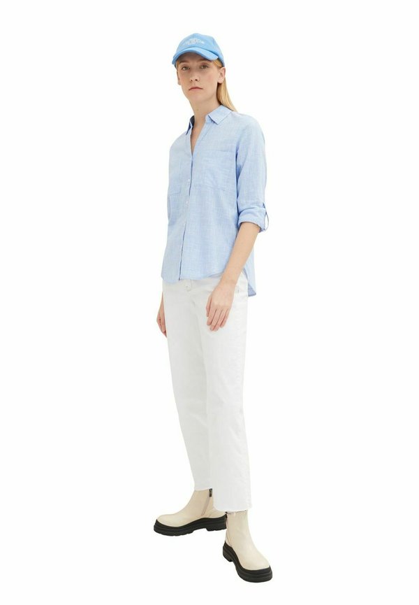 TOM TAILOR LANGARM WITH SLUB STRUCTURE - Button-down blouse - blau
