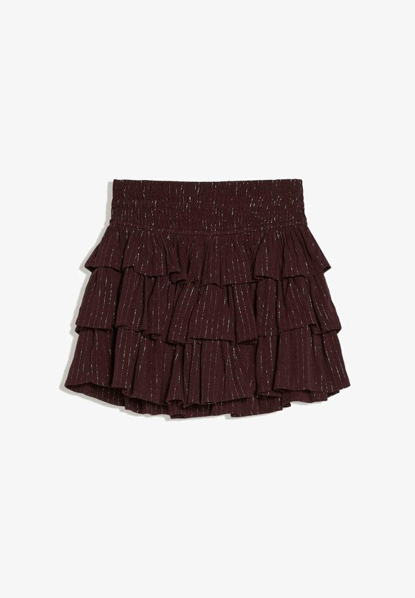 Bershka SPARKLY RUFFLED - MINI SKIRT - Pleated skirt - dark brown