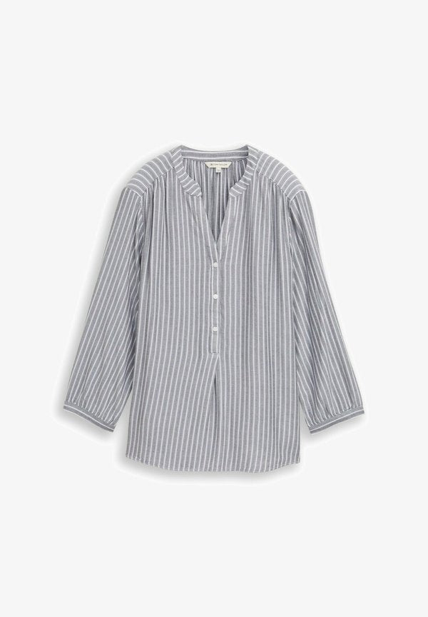 TOM TAILOR WITH DOBBY STRIPE - Blouse - navy/white stripe