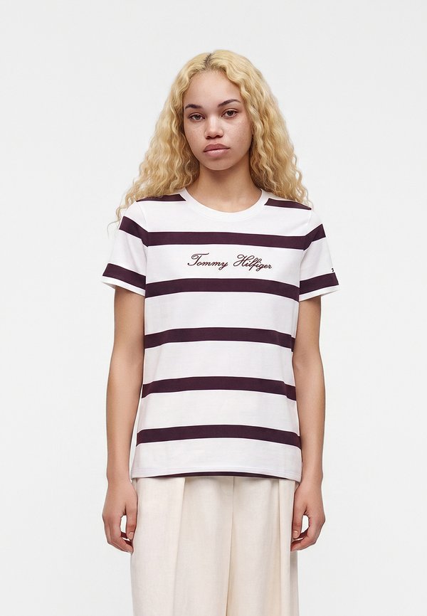 Tommy Hilfiger SCRIPT  - Print T-shirt - ecru/deep burgundy