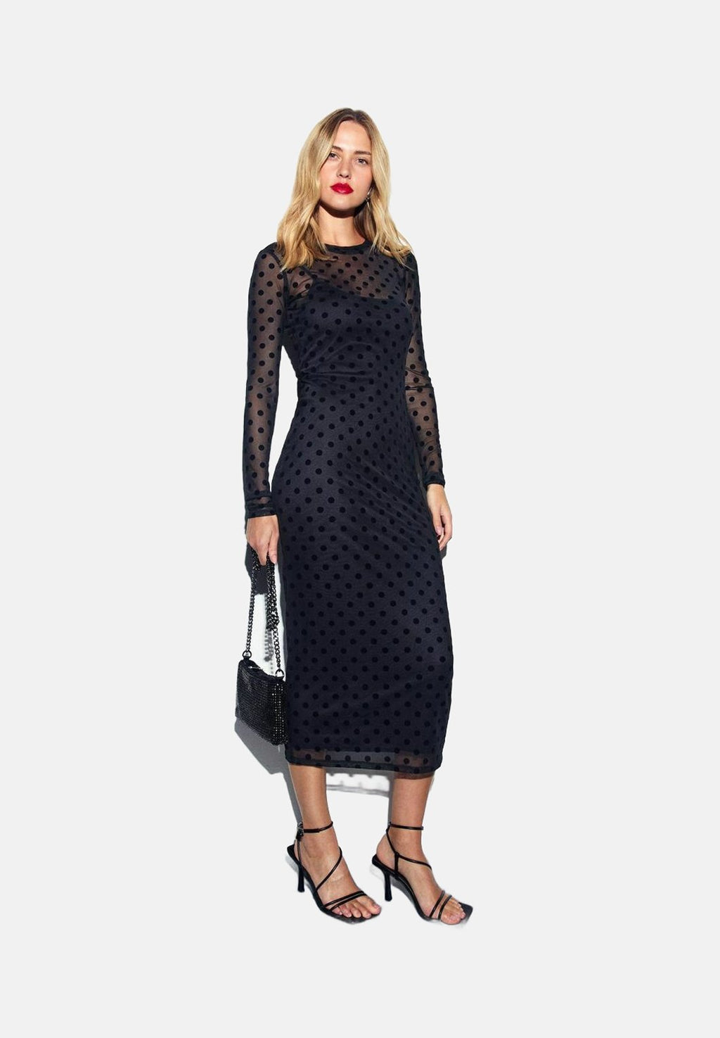 New Look  FLOCKED POLKA DOT MIDI