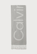 Calvin Klein EMBLEM BOLD LOGO FRINGE WOVEN SCARF UNISEX - Scarf - formal gray aop