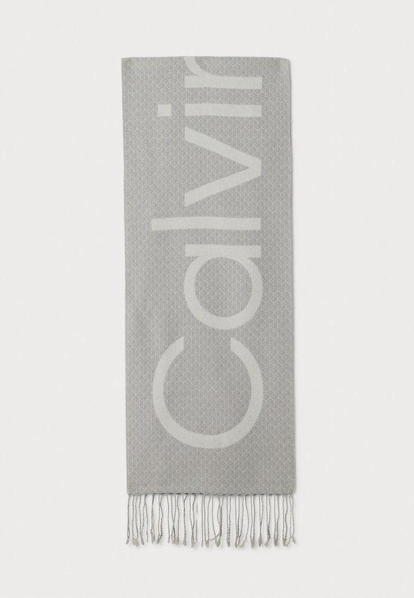 Calvin Klein EMBLEM BOLD LOGO FRINGE WOVEN SCARF UNISEX - Scarf - formal gray aop
