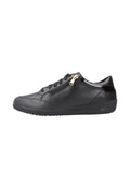 Schwarze Sneakers aus glattem Leder mit Schnürung und seitlichem Reißverschluss. Verfügt über eine strukturierte Ferse und eine flexible Gummisohle.