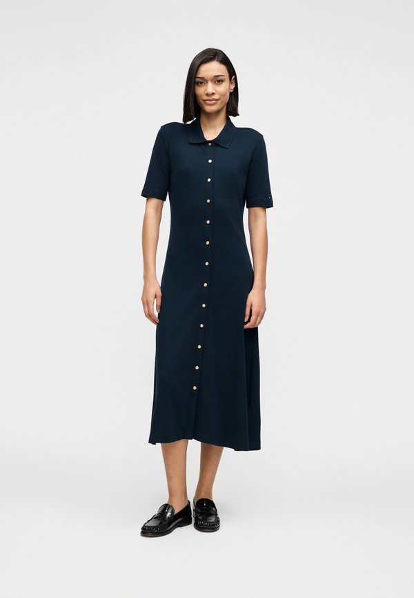 Tommy Hilfiger GOLD-TONE BUTTON MIDI POLO DRESS