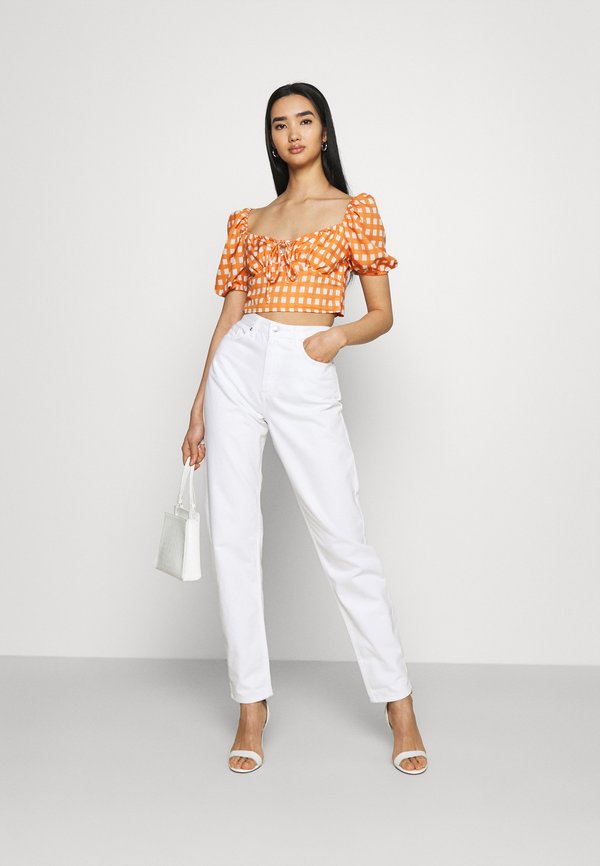 Glamorous MAYA RUCHED BUST CROP TOP WITH FRONT TIE DETAIL PUFF SHORT SLEEVES