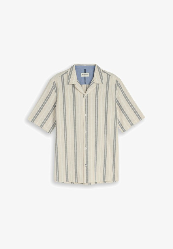 TOM TAILOR COMFORT FIT KURZARMHEMD MIT STREIFEN - Shirt - beige/navy stripe