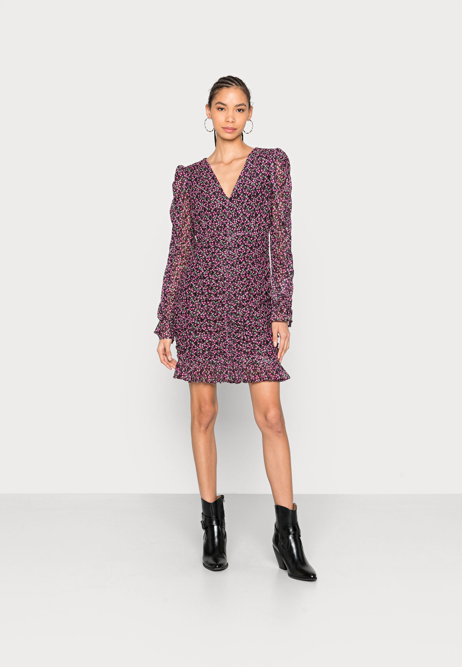 Colourful Rebel STACEY SMALL FLOWER GATHERED MINI DRESS