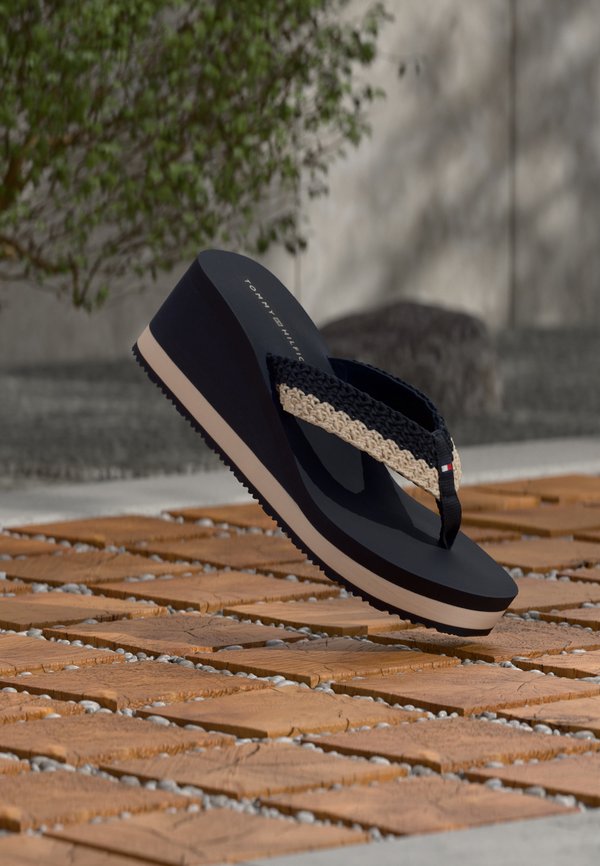 Tommy Hilfiger TH WEDGE CROCHET SUMMER SANDAL - T-bar sandals - space blue