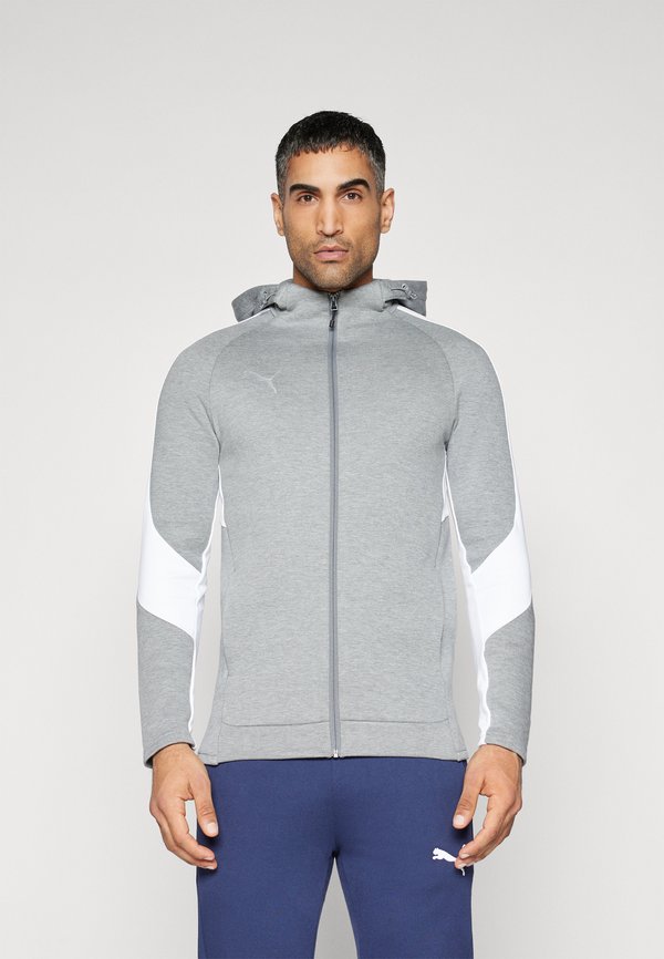 Puma HOODED JACKET - Zip-up sweatshirt - medium gray heather/silver/white