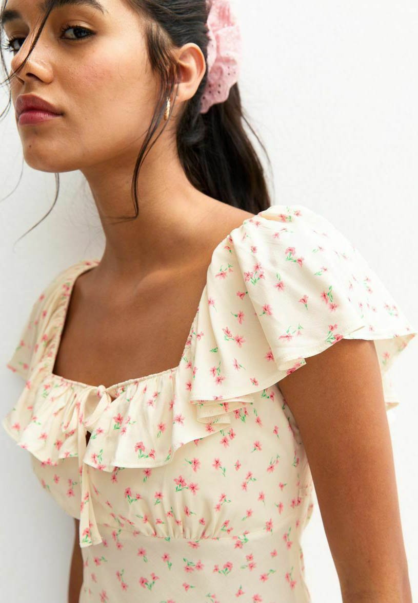 New Look DITSY PRINT SQUARE NECK FRILL TRIM MIDI