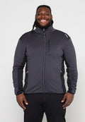 Schwarze Herren-Jacke mit Reißverschluss, mit strukturierter Oberfläche, tailliertem Design, einer Reißverschluss-Brusttasche und Seitentaschen, mit kontrastierenden Ärmeln.