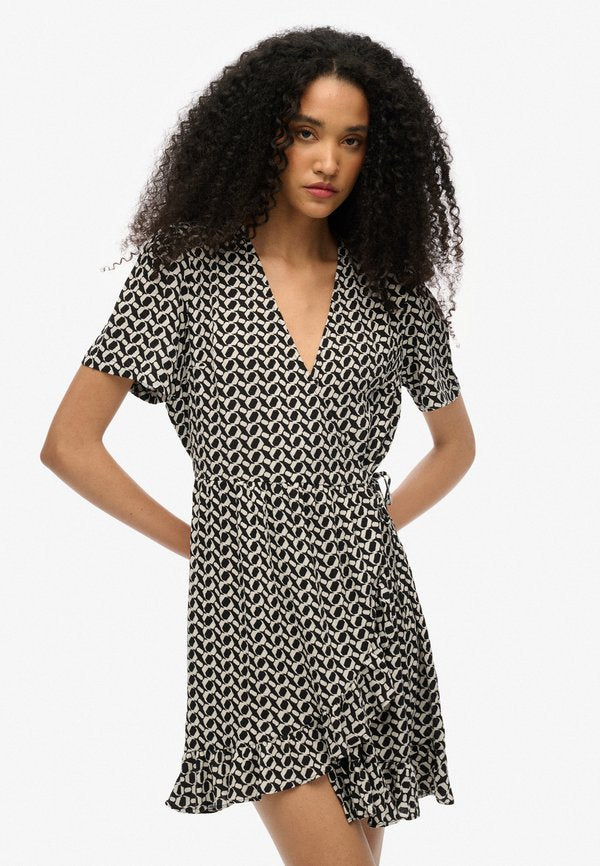 Superdry & Co SHORT SLEEVE PRINTED MINI WRAP - Day dress - ronnie geo mono