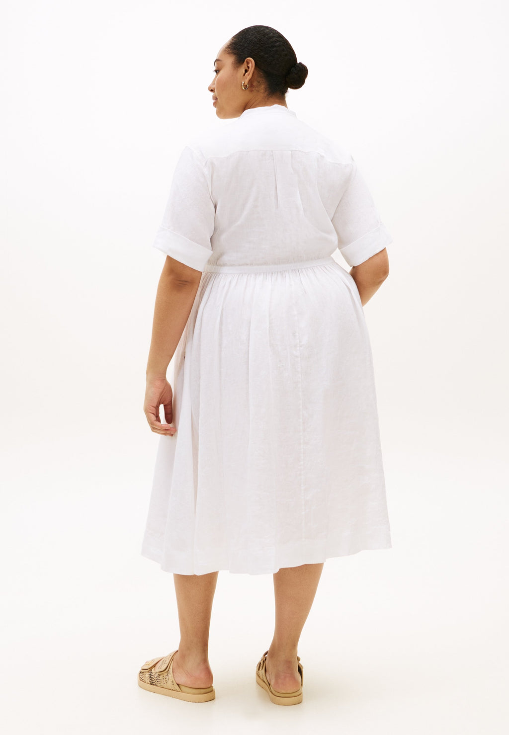 CURVE PRINT PURE LINEN MIDI SHIRT DRESS Media 3