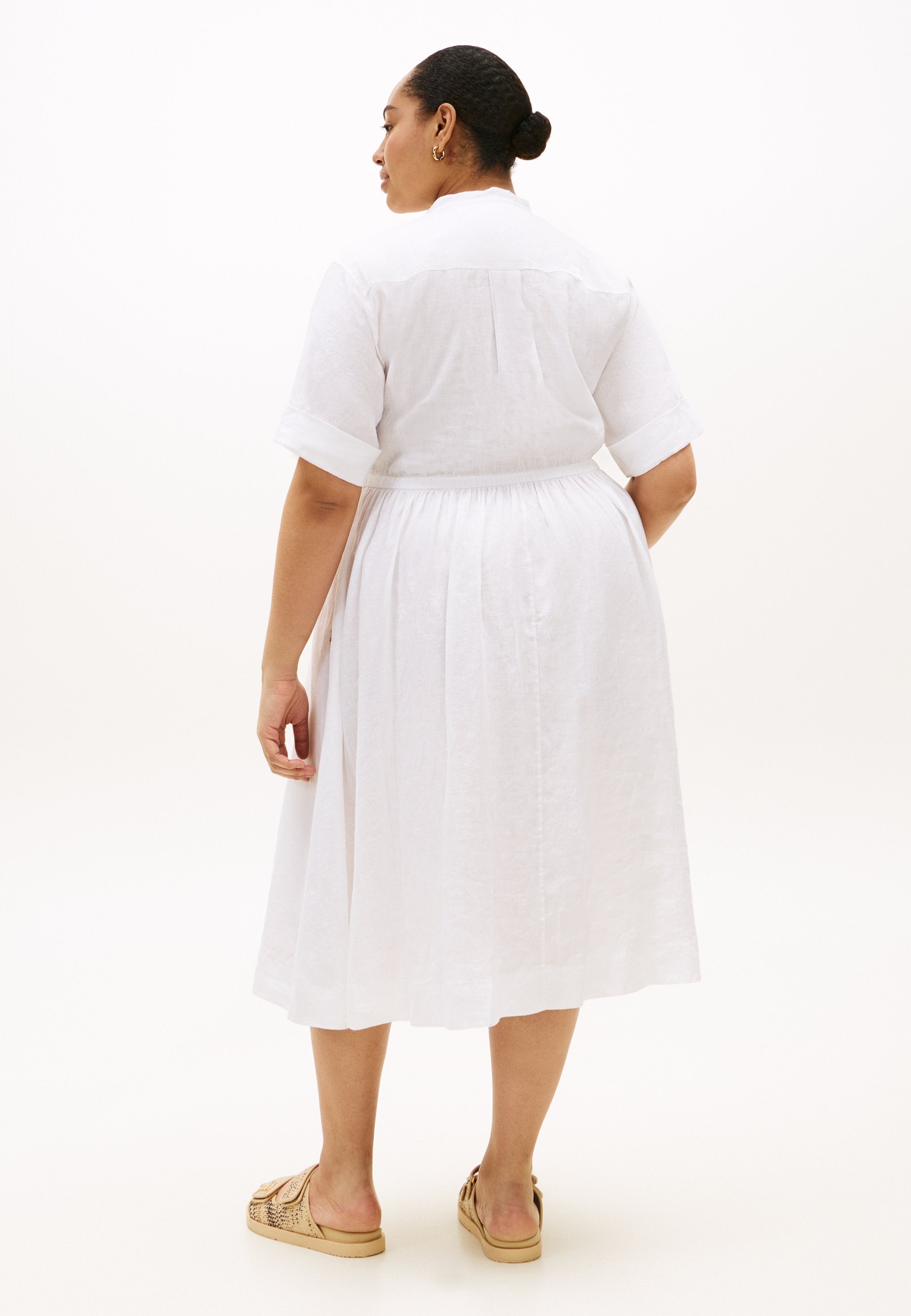 CURVE PRINT PURE LINEN MIDI SHIRT DRESS Media 3