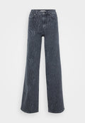 Weite Jeans aus dunklem grauen Denim mit einem strukturierten Zebra-Streifen-Muster, fünf Taschen und einem Knopfverschluss.