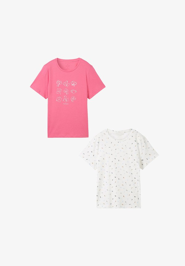 TOM TAILOR 2ER-SET RUNDHALS KURZARM - Print T-shirt - weiß rosa