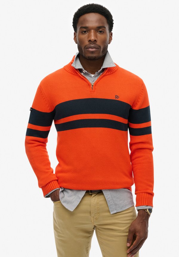 Superdry & Co STRIPE HALF ZIP  - Jumper - bold orange/eclipse navy