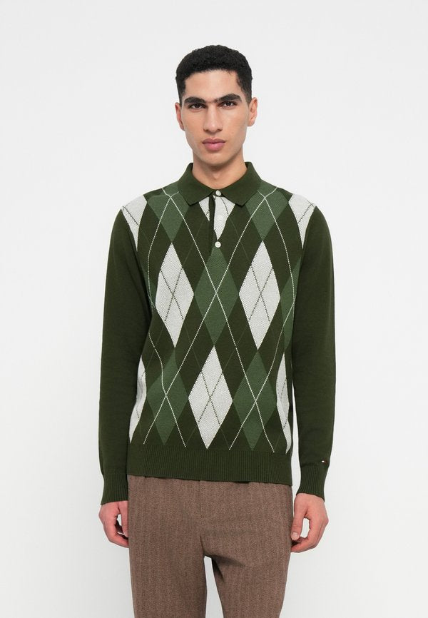 Tommy Hilfiger ARGYLE RUGBY COLLAR JUMPER - Jumper - arctic spruce