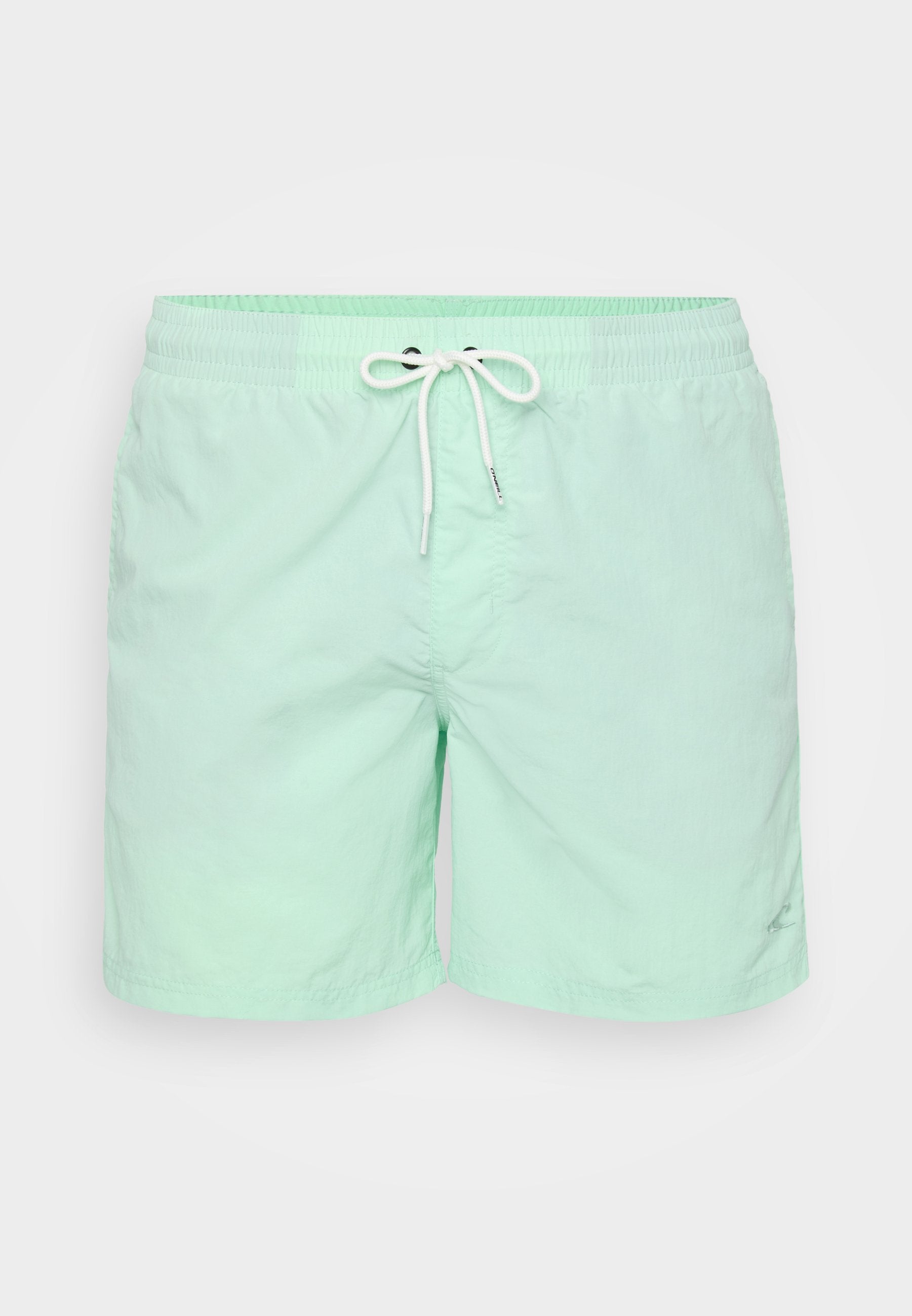 Mintgrüne Badeshorts aus leichtem Stoff mit elastischem Bund, Kordelzugverschluss und Seitentaschen.