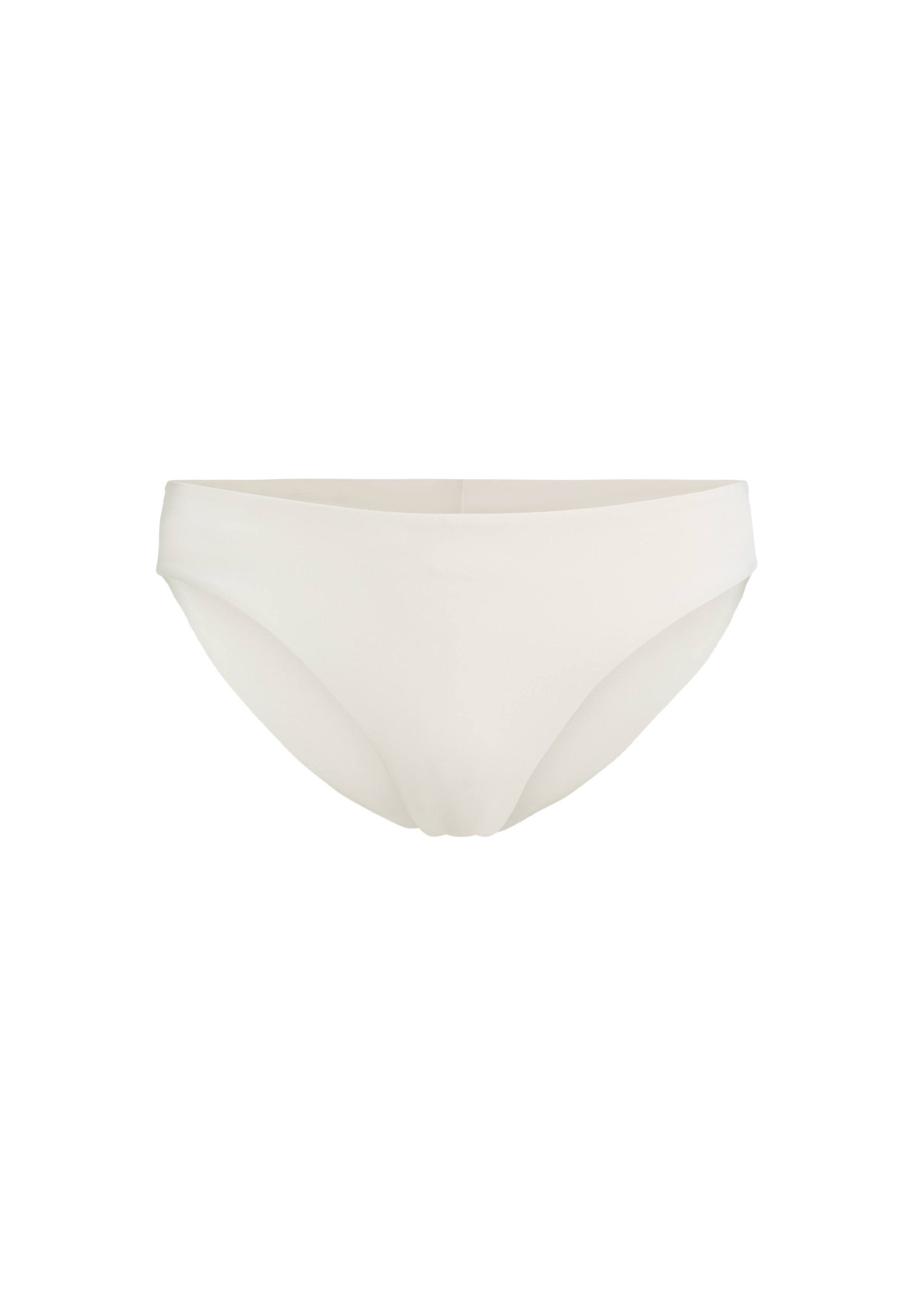 Weißes Bikiniunterteil aus glattem Stoff, moderater Bedeckung und nahtlosem Design mit einem weichen, flexiblen Bund.