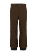 Braune wasserdichte Hose mit schwarzen Akzenten. Verfügt über Cargo-Taschen, eine mit Reißverschluss gesicherte Tasche und elastische Bündchen. Hergestellt aus strapazierfähigem Material.