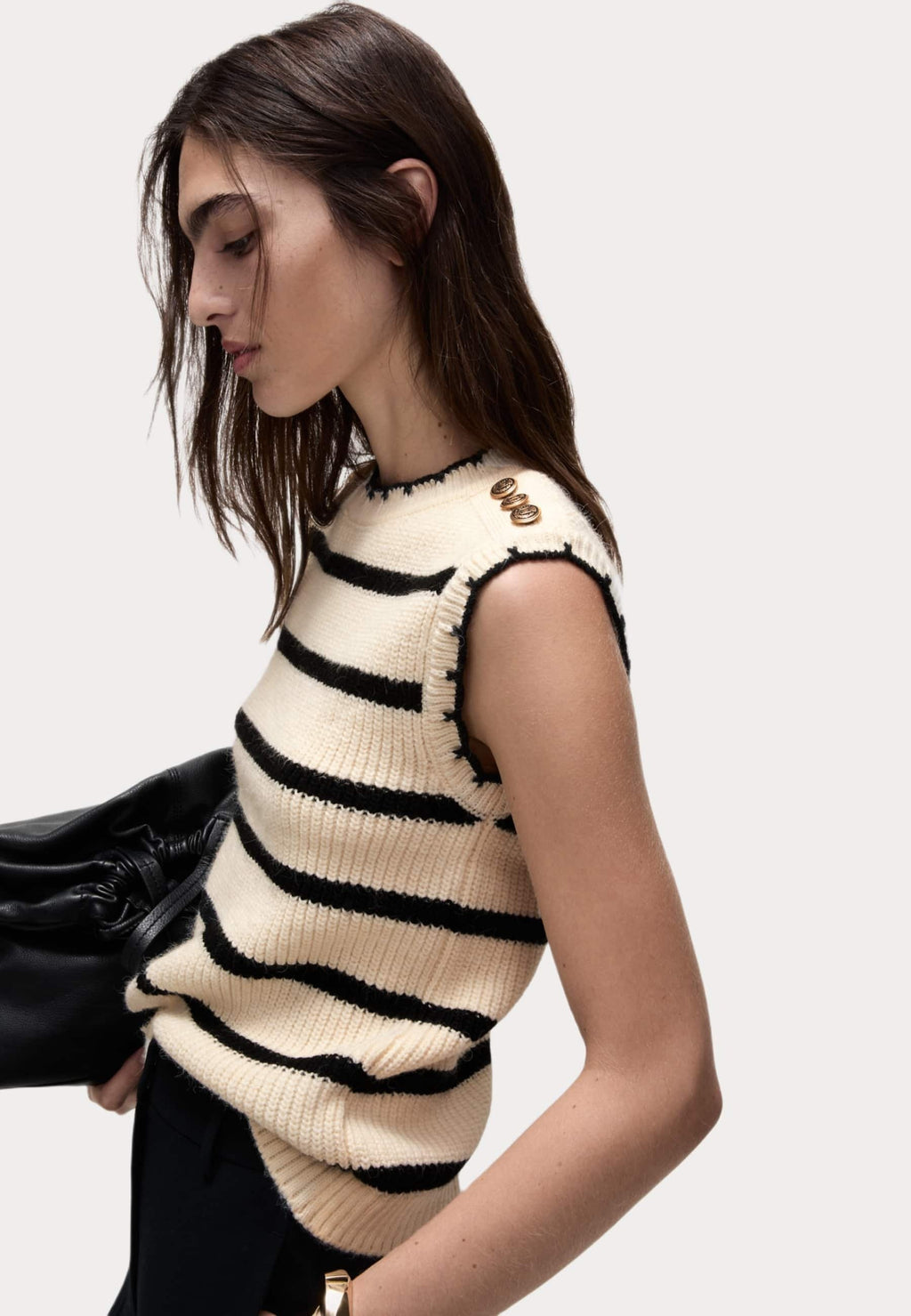 Marks & Spencer STRIPED CREW NECK SCALLOPED EDGE